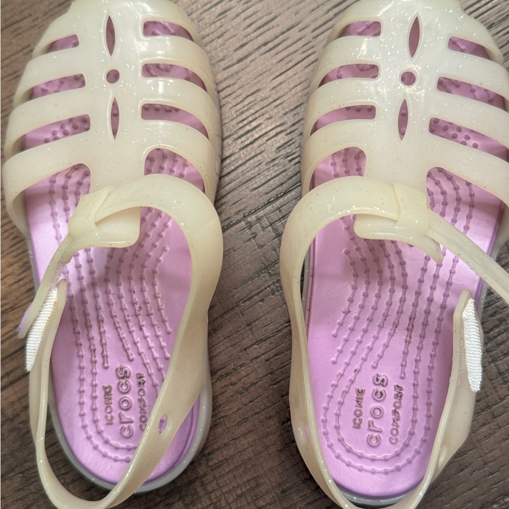 CROCS Kids Cream and Pink Sandals